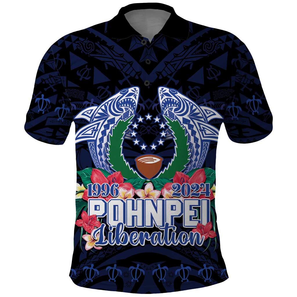 Happy Pohnpei Liberation Day Polo Shirt Polynesian Shark Turtle Motif