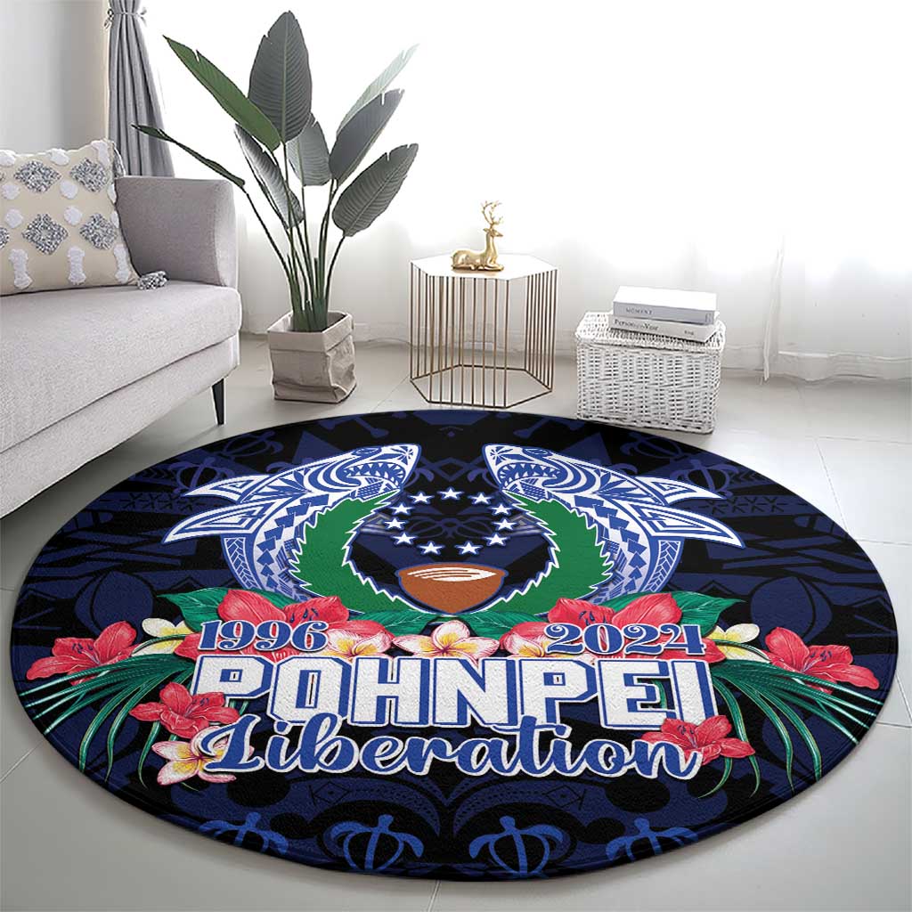 Happy Pohnpei Liberation Day Round Carpet Polynesian Shark Turtle Motif