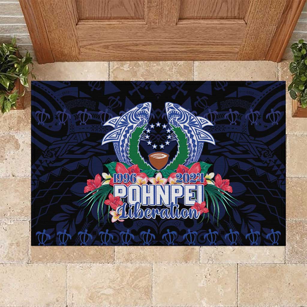 Happy Pohnpei Liberation Day Rubber Doormat Polynesian Shark Turtle Motif