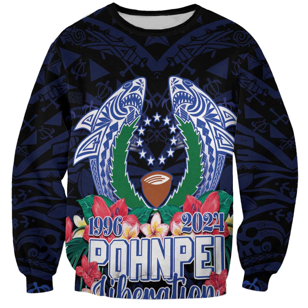 Happy Pohnpei Liberation Day Sweatshirt Polynesian Shark Turtle Motif