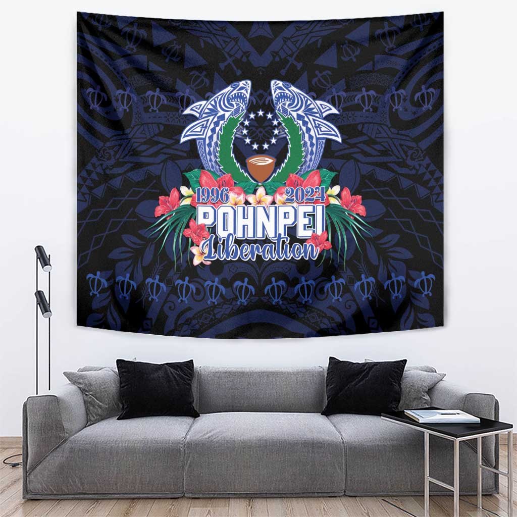 Happy Pohnpei Liberation Day Tapestry Polynesian Shark Turtle Motif