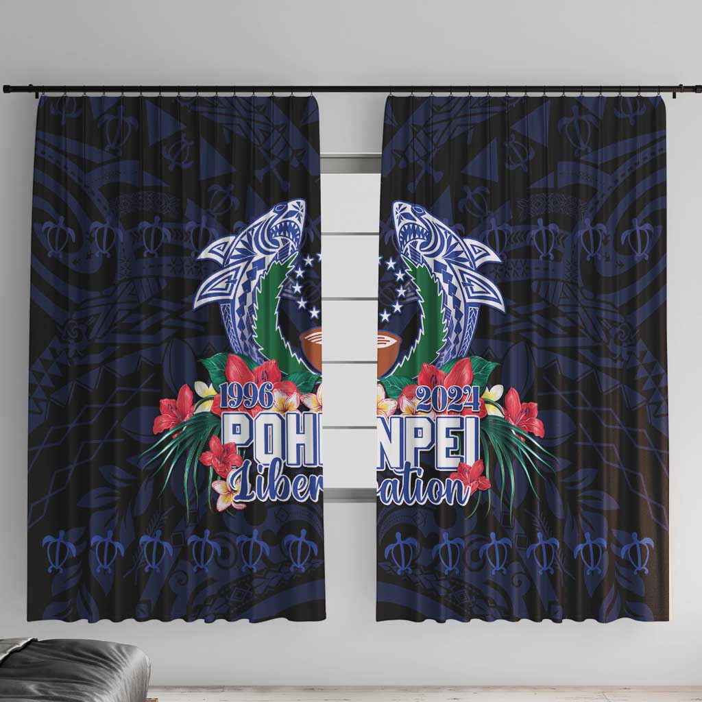 Happy Pohnpei Liberation Day Window Curtain Polynesian Shark Turtle Motif