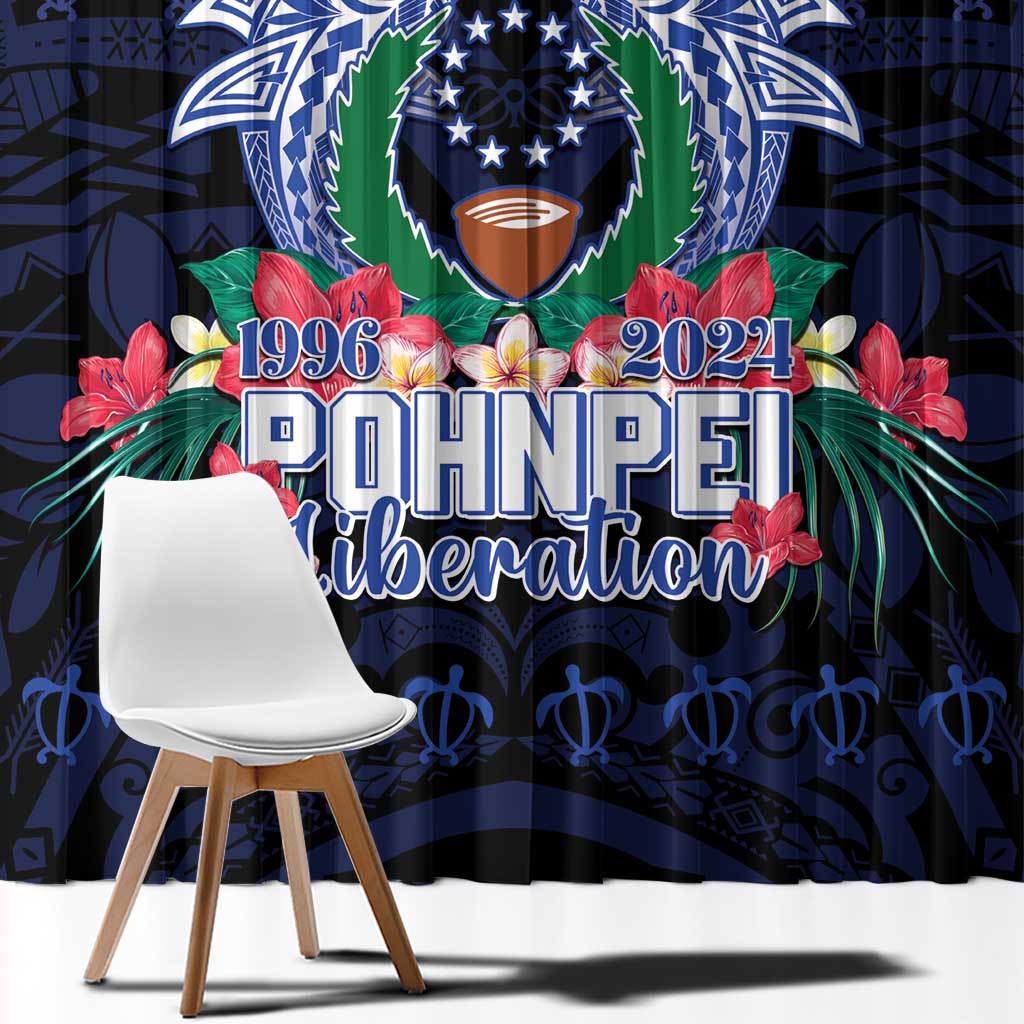Happy Pohnpei Liberation Day Window Curtain Polynesian Shark Turtle Motif