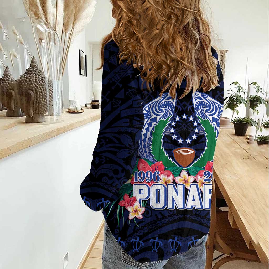 Happy Pohnpei Liberation Day Women Casual Shirt Polynesian Shark Turtle Motif