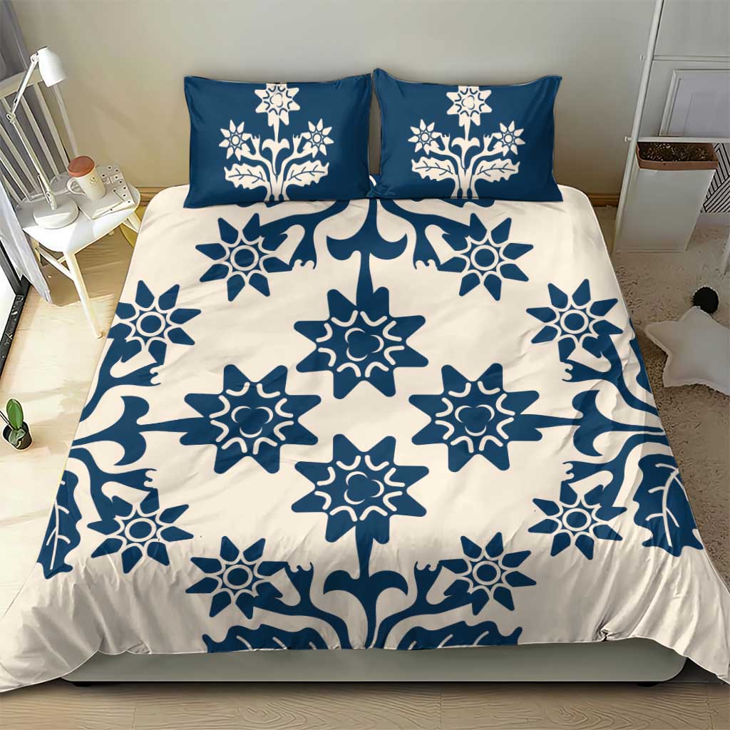 Cook Islands Navy Blue Tivaevae Bedding Set - Polynesian Pride