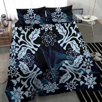 Cook Islands Tivaevae Quilt Bedding Set Navy Blue Marble - Polynesian Pride