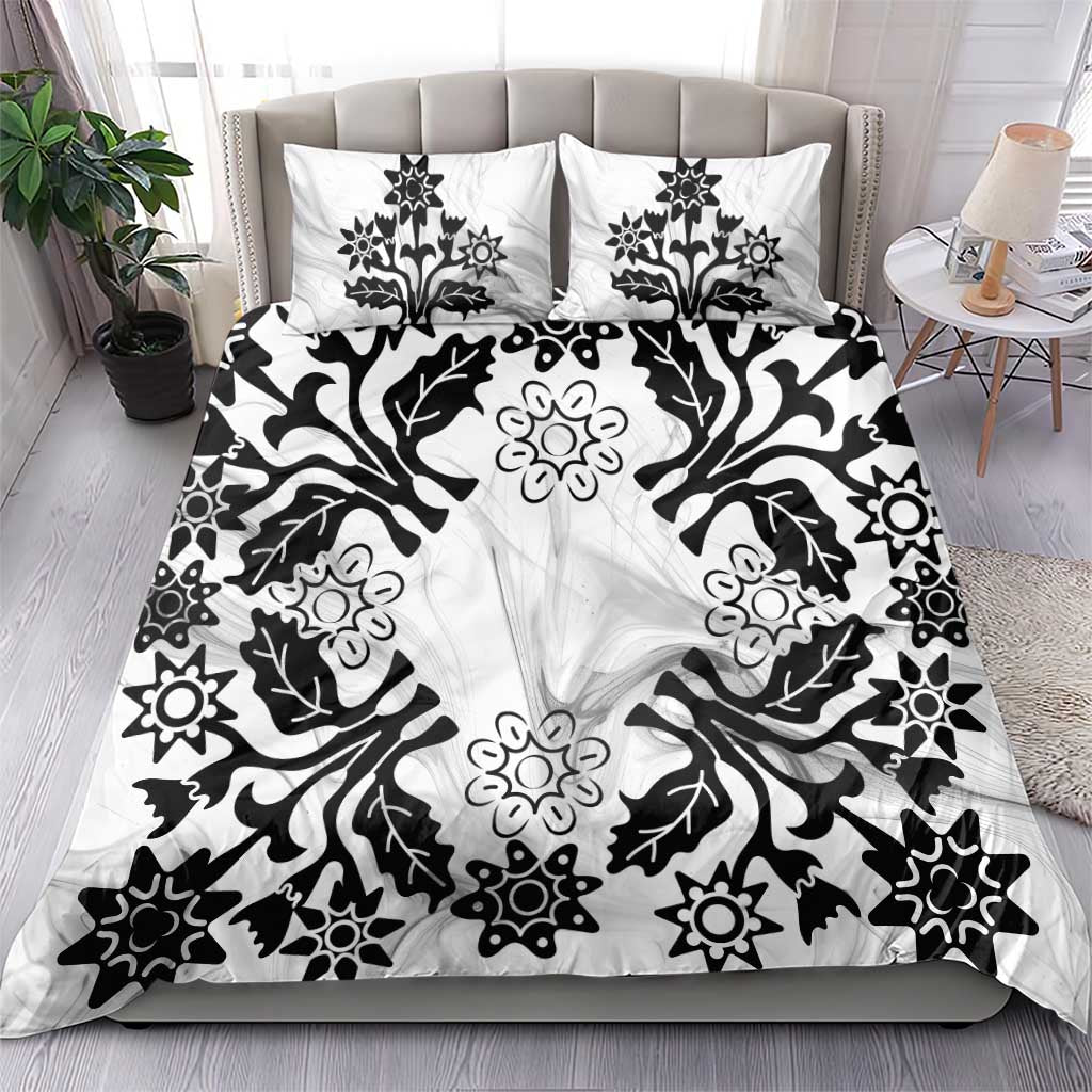 Cook Islands Tivaevae Quilt Bedding Set White Marble - Polynesian Pride
