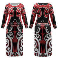 New Zealand Maori Language Week Couples Matching Long Sleeve Bodycon Dress and Hawaiian Shirt Mo Ake Tonu Te Reo