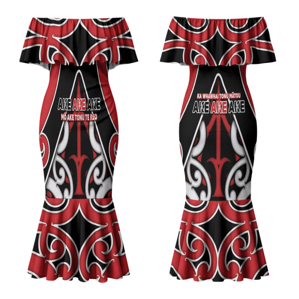 New Zealand Maori Language Week Couples Matching Mermaid Dress and Long Sleeve Button Shirt Mo Ake Tonu Te Reo