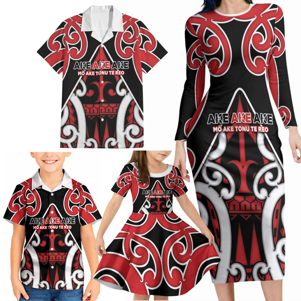 New Zealand Maori Language Week Family Matching Long Sleeve Bodycon Dress and Hawaiian Shirt Mo Ake Tonu Te Reo LT05 - Polynesian Pride