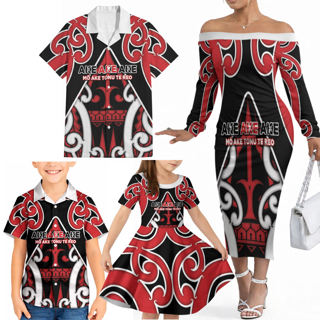 New Zealand Maori Language Week Family Matching Off The Shoulder Long Sleeve Dress and Hawaiian Shirt Mo Ake Tonu Te Reo LT05 - Polynesian Pride