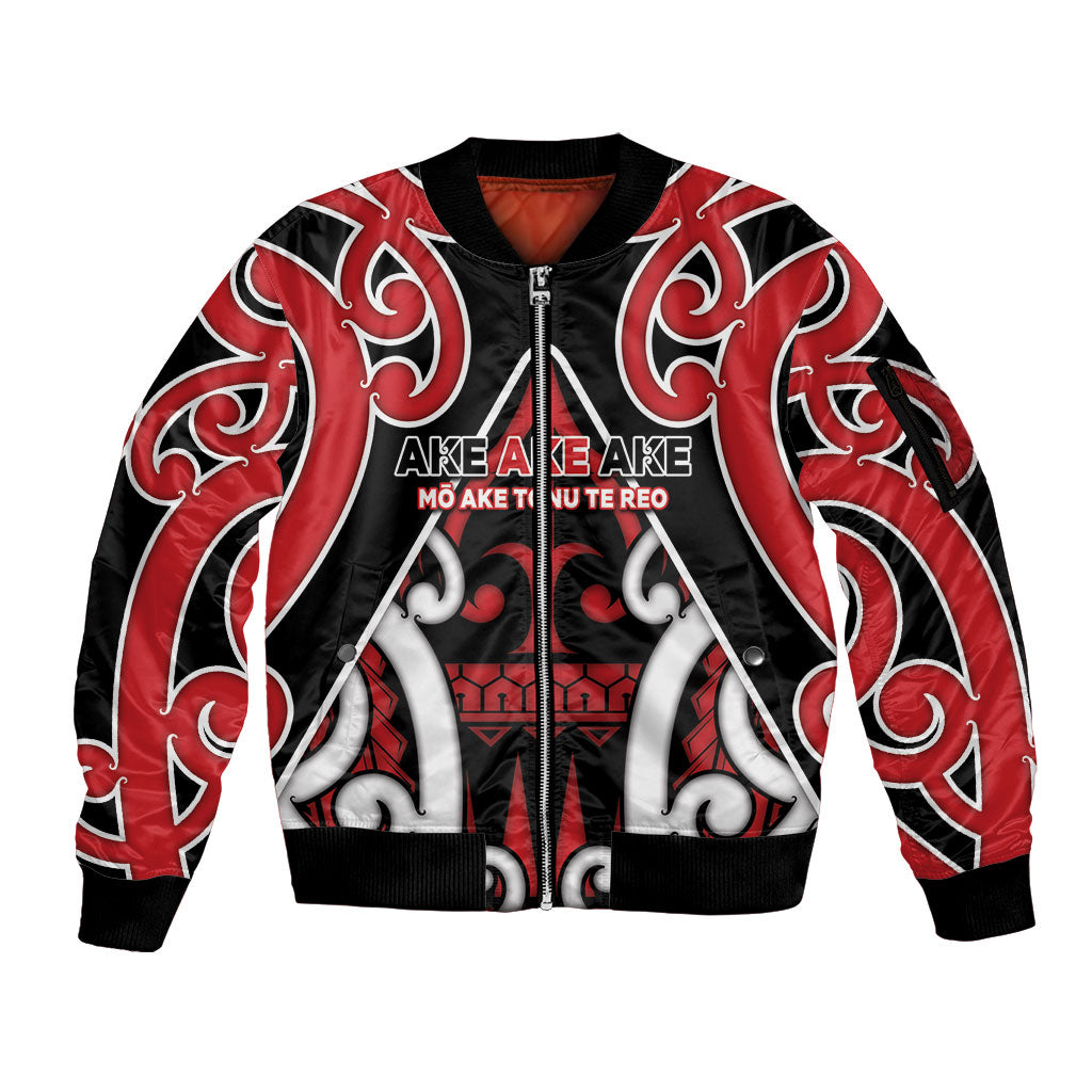 New Zealand Maori Language Week Sleeve Zip Bomber Jacket Mo Ake Tonu Te Reo LT05 Unisex Black - Polynesian Pride