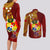 Personalized Tonga Eua Couples Matching Long Sleeve Bodycon Dress and Long Sleeve Button Shirts Maroon Shining Parrot Coat Of Arms With Ngatu Pattern LT05 - Polynesian Pride