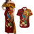 Personalized Tonga Eua Couples Matching Off Shoulder Maxi Dress and Hawaiian Shirt Maroon Shining Parrot Coat Of Arms With Ngatu Pattern LT05 Red - Polynesian Pride