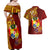 Personalized Tonga Eua Couples Matching Off Shoulder Maxi Dress and Hawaiian Shirt Maroon Shining Parrot Coat Of Arms With Ngatu Pattern LT05 - Polynesian Pride