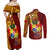 Personalized Tonga Eua Couples Matching Off Shoulder Maxi Dress and Long Sleeve Button Shirts Maroon Shining Parrot Coat Of Arms With Ngatu Pattern LT05 - Polynesian Pride