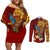 Personalized Tonga Eua Couples Matching Off Shoulder Short Dress and Long Sleeve Button Shirts Maroon Shining Parrot Coat Of Arms With Ngatu Pattern LT05 Red - Polynesian Pride