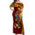 Personalized Tonga Eua Off Shoulder Maxi Dress Maroon Shining Parrot Coat Of Arms With Ngatu Pattern LT05 Women Red - Polynesian Pride