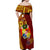 Personalized Tonga Eua Off Shoulder Maxi Dress Maroon Shining Parrot Coat Of Arms With Ngatu Pattern LT05 - Polynesian Pride