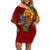 Personalized Tonga Eua Off Shoulder Short Dress Maroon Shining Parrot Coat Of Arms With Ngatu Pattern LT05 Women Red - Polynesian Pride