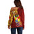 Personalized Tonga Eua Off Shoulder Sweater Maroon Shining Parrot Coat Of Arms With Ngatu Pattern LT05 - Polynesian Pride