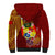 Personalized Tonga Eua Sherpa Hoodie Maroon Shining Parrot Coat Of Arms With Ngatu Pattern LT05 - Polynesian Pride