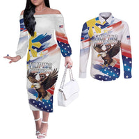 Filipino American History Month Couples Matching Off The Shoulder Long Sleeve Dress and Long Sleeve Button Shirt Bald Eagle Tarsier Together LT05 White - Polynesian Pride