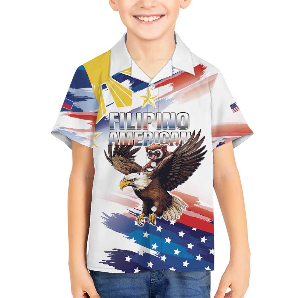 Filipino American History Month Family Matching Long Sleeve Bodycon Dress and Hawaiian Shirt Bald Eagle Tarsier Together LT05 Son's Shirt White - Polynesian Pride