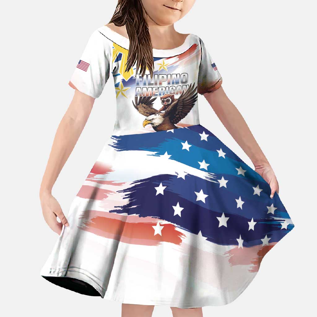 Filipino American History Month Family Matching Off Shoulder Maxi Dress and Hawaiian Shirt Bald Eagle Tarsier Together