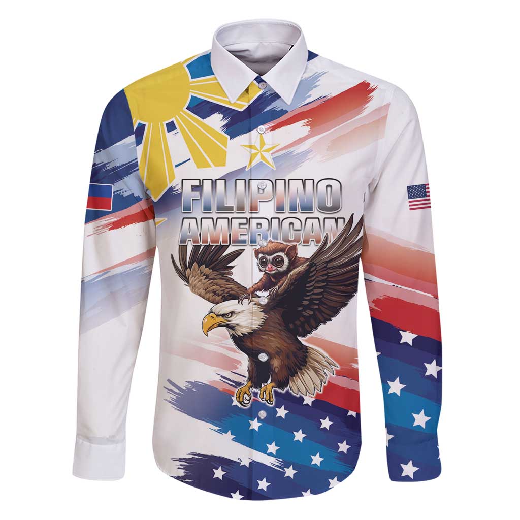 Filipino American History Month Family Matching Puletasi and Hawaiian Shirt Bald Eagle Tarsier Together LT05 Dad's Shirt - Long Sleeve White - Polynesian Pride