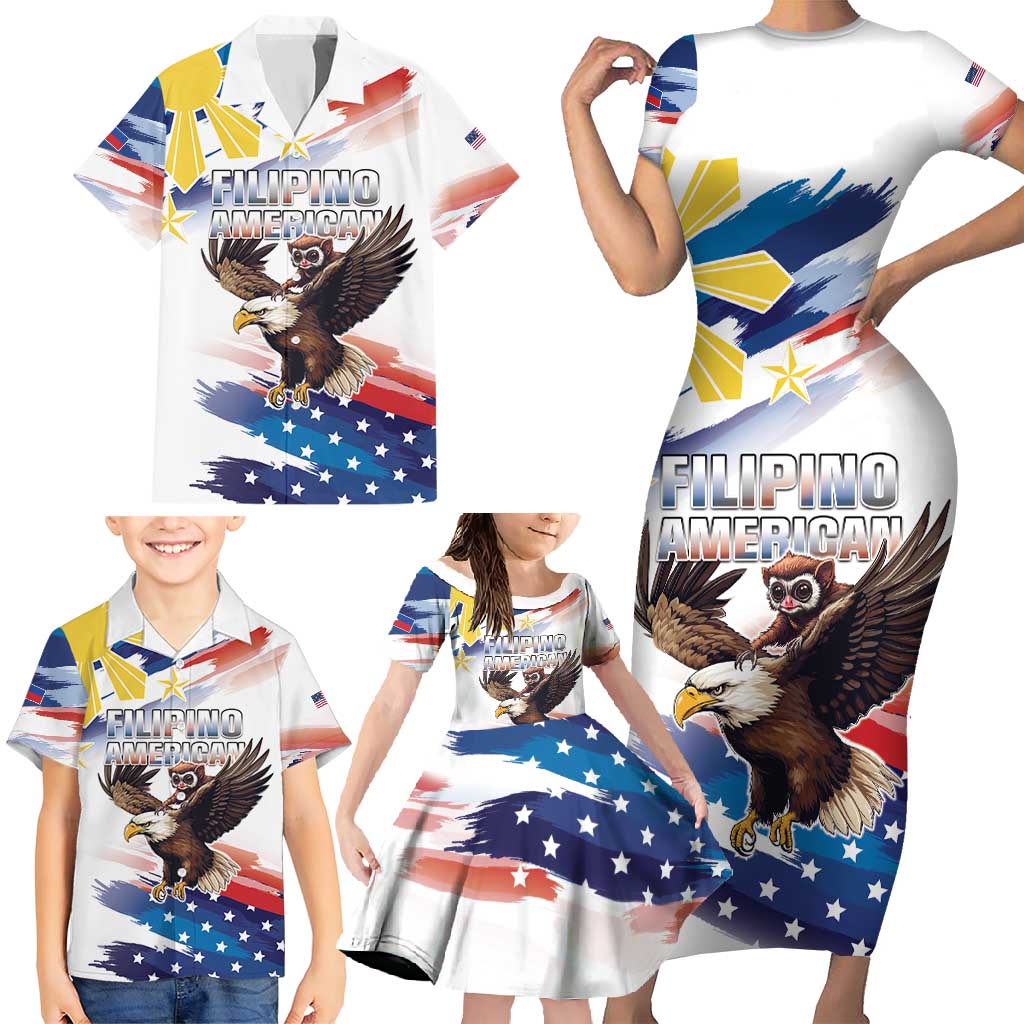 Filipino American History Month Family Matching Short Sleeve Bodycon Dress and Hawaiian Shirt Bald Eagle Tarsier Together LT05 - Polynesian Pride