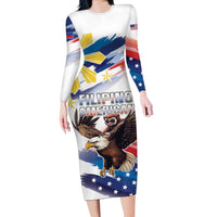 Filipino American History Month Long Sleeve Bodycon Dress Bald Eagle Tarsier Together LT05 Long Dress White - Polynesian Pride
