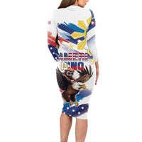 Filipino American History Month Long Sleeve Bodycon Dress Bald Eagle Tarsier Together LT05 - Polynesian Pride