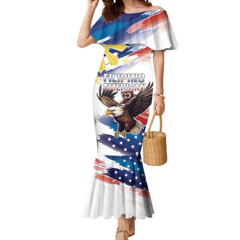 Filipino American History Month Mermaid Dress Bald Eagle Tarsier Together LT05 Women White - Polynesian Pride