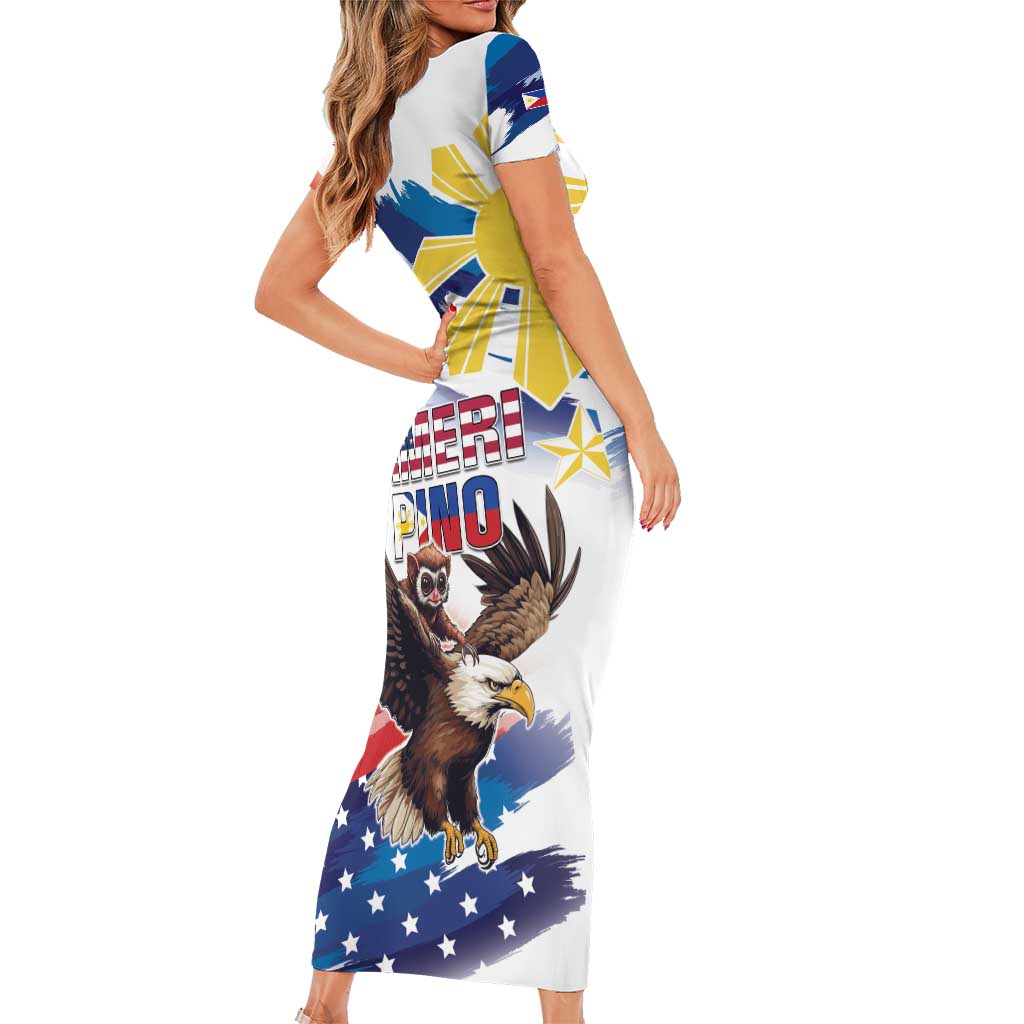 Filipino American History Month Short Sleeve Bodycon Dress Bald Eagle Tarsier Together LT05 - Polynesian Pride