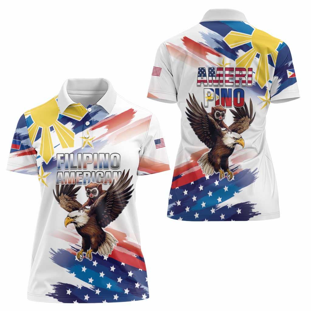 Filipino American History Month Women Polo Shirt Bald Eagle Tarsier Together