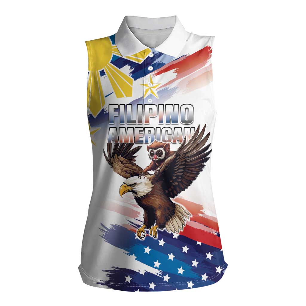 Filipino American History Month Women Sleeveless Polo Shirt Bald Eagle Tarsier Together