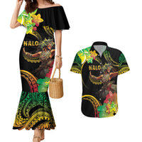 Halo Vanuatu Couples Matching Mermaid Dress and Hawaiian Shirt Beautiful Woman Dancing LT05 Black - Polynesian Pride
