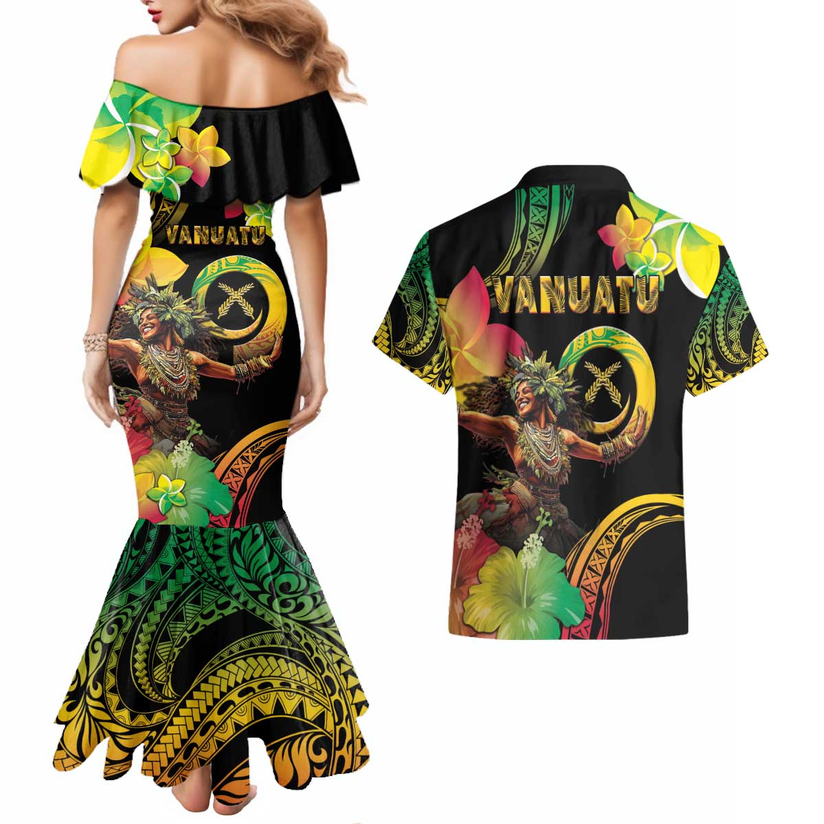 Halo Vanuatu Couples Matching Mermaid Dress and Hawaiian Shirt Beautiful Woman Dancing LT05 - Polynesian Pride