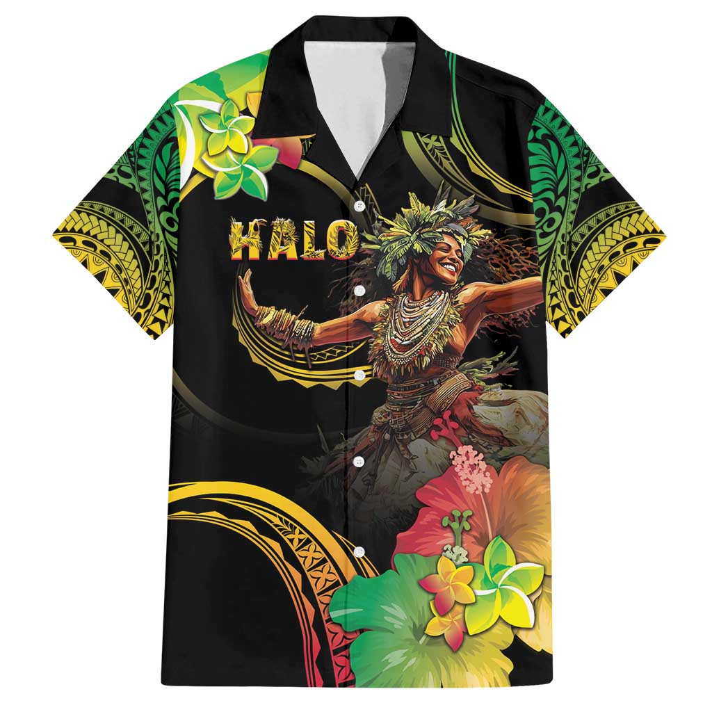 Halo Vanuatu Family Matching Puletasi and Hawaiian Shirt Beautiful Woman Dancing LT05 Dad's Shirt - Short Sleeve Black - Polynesian Pride