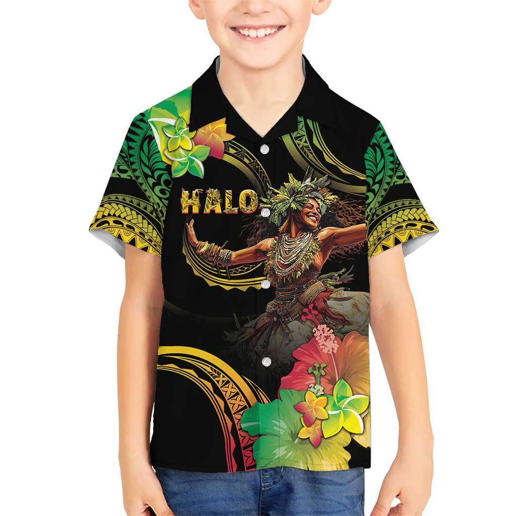 Halo Vanuatu Family Matching Tank Maxi Dress and Hawaiian Shirt Beautiful Woman Dancing LT05 Son's Shirt Black - Polynesian Pride