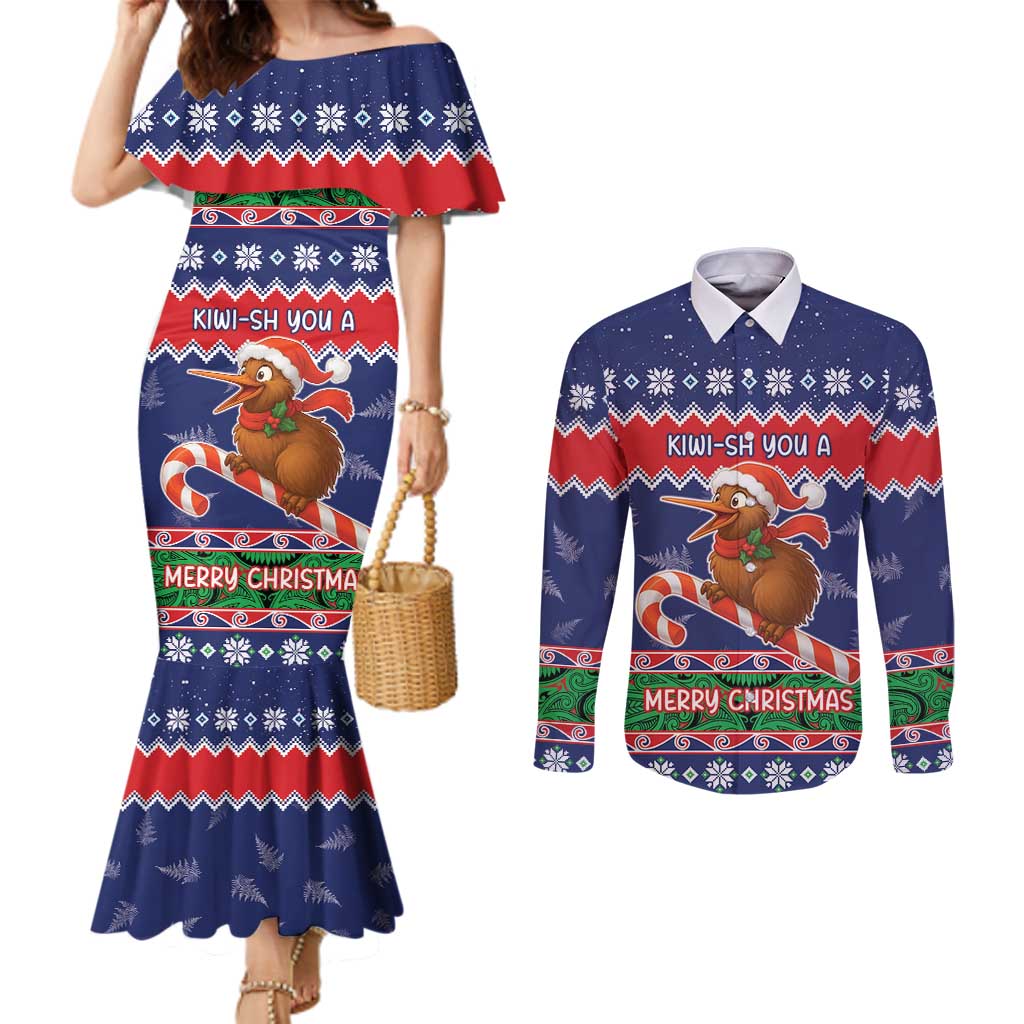 New Zealand Christmas Couples Matching Mermaid Dress and Long Sleeve Button Shirt Kiwi-sh You A Merry Christmas - Polynesian Pride