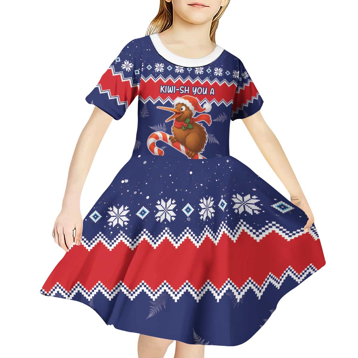 New Zealand Christmas Kid Short Sleeve Dress Kiwi-sh You A Merry Christmas - Polynesian Pride