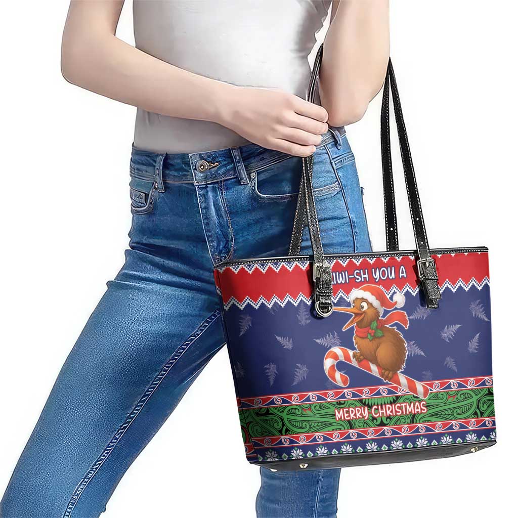 New Zealand Christmas Leather Tote Bag Kiwi-sh You A Merry Christmas - Polynesian Pride
