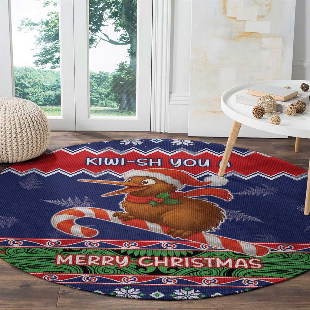 New Zealand Christmas Round Carpet Kiwi-sh You A Merry Christmas - Polynesian Pride