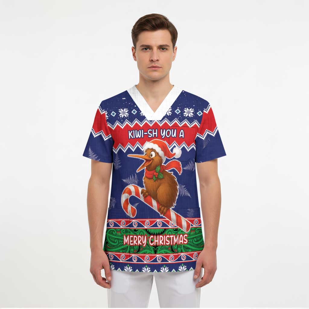 New Zealand Christmas Scrub Top Kiwi-sh You A Merry Christmas - Polynesian Pride