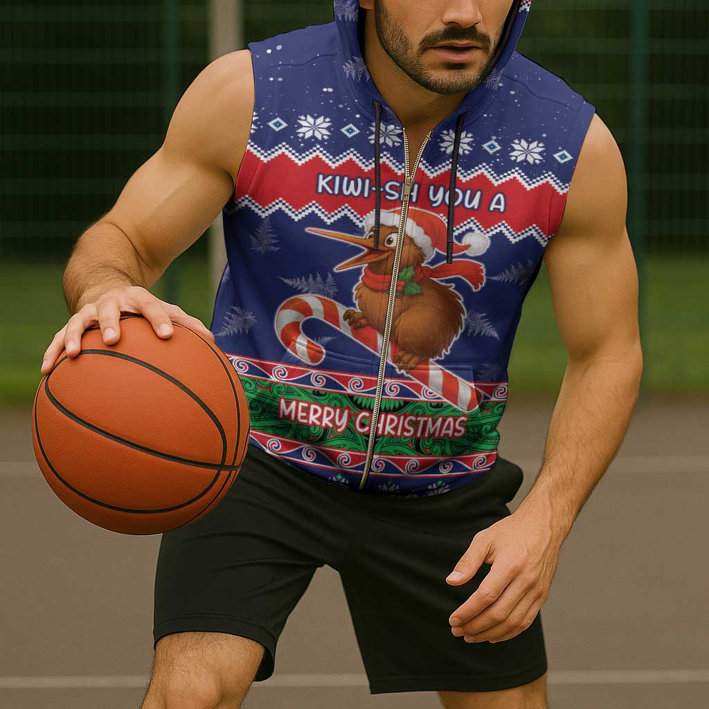 New Zealand Christmas Sleeveless Zip Hoodie Kiwi-sh You A Merry Christmas - Polynesian Pride
