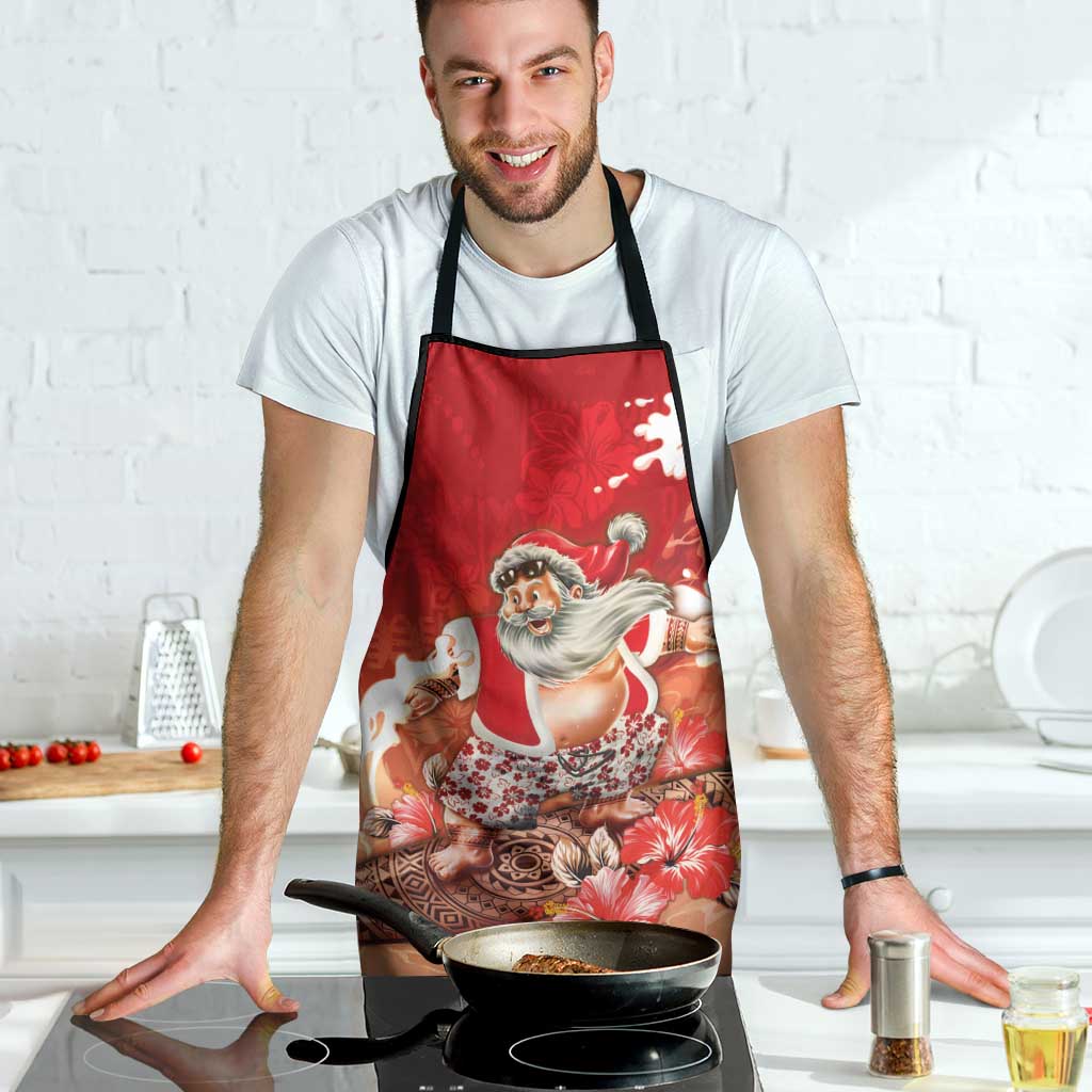 Hawaii Funny Christmas Apron Santa Surfing With Tapa Pattern - Polynesian Pride