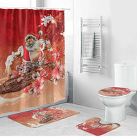 Hawaii Funny Christmas Bathroom Set Santa Surfing With Tapa Pattern - Polynesian Pride