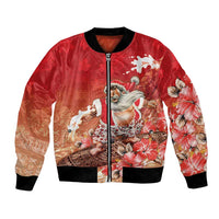 Hawaii Funny Christmas Bomber Jacket Santa Surfing With Tapa Pattern - Polynesian Pride